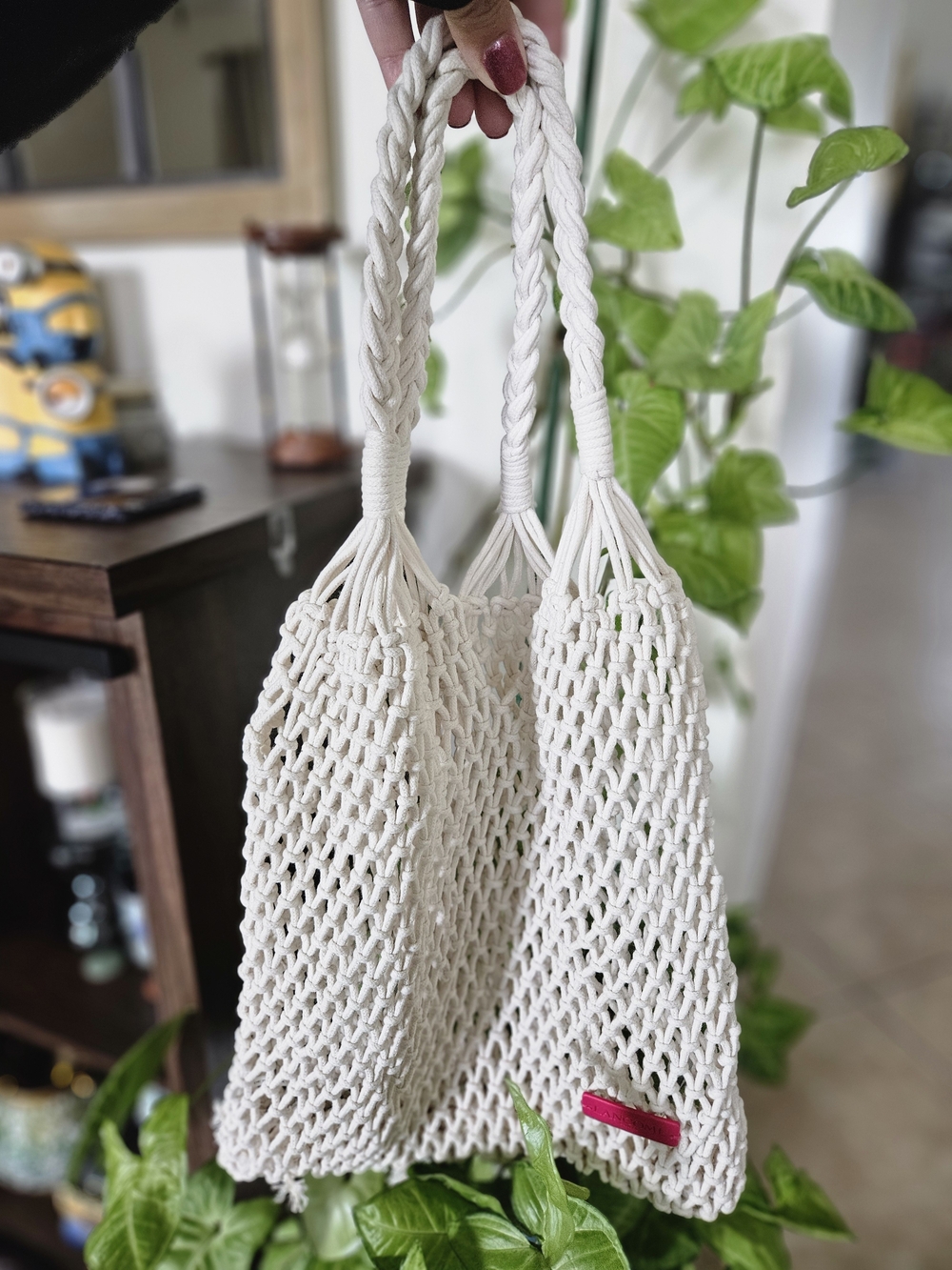 Lancome Cream Macramé Braided-Handle Tote